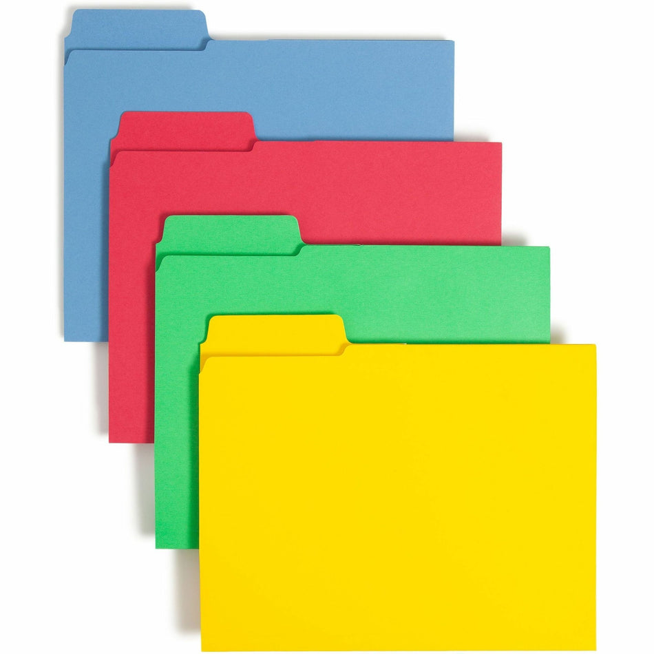 Smead SuperTab 1/3 Tab Cut Letter Recycled Top Tab File Folder - 8 1/2" x 11" - 3 Internal Pocket(s) - 11 pt. - 1 Plys - Blue, Red, Green, Yellow - Flap - 10% Recycled - 12 / Pack