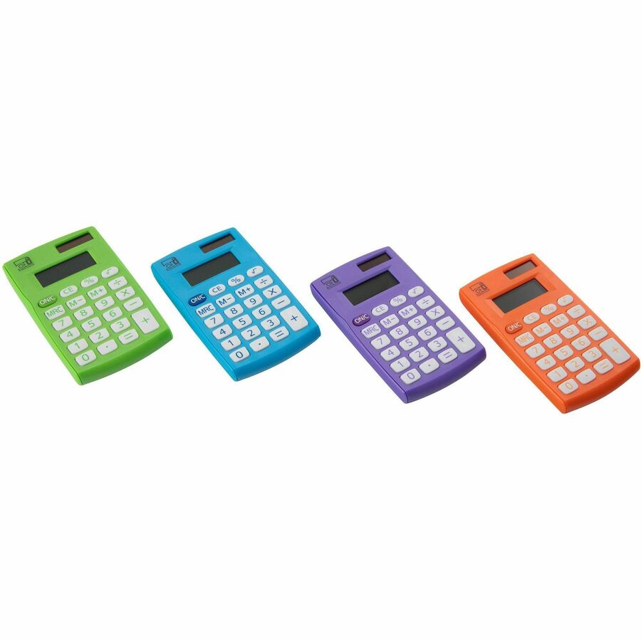 Charles Leonard 8-digit Hand Held Calculator - Dual Power, Non-slip Rubber Key - 8 Digits - Battery Powered - Assorted - 12 / Display Box