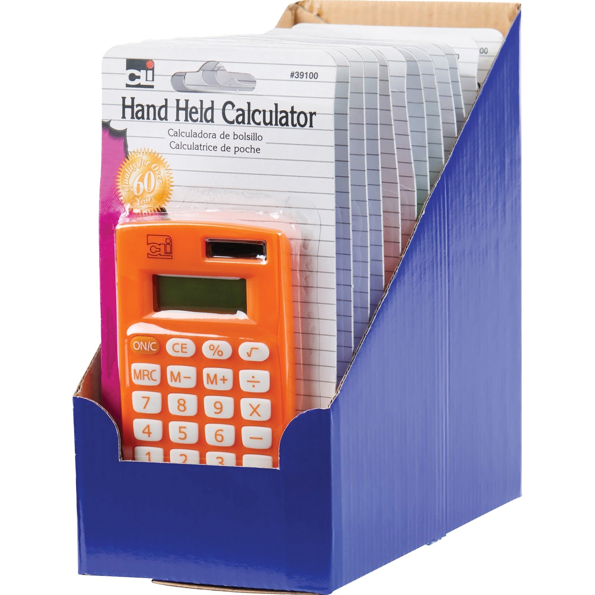Charles Leonard 8-digit Hand Held Calculator - Dual Power, Non-slip Rubber Key - 8 Digits - Battery Powered - Assorted - 12 / Display Box