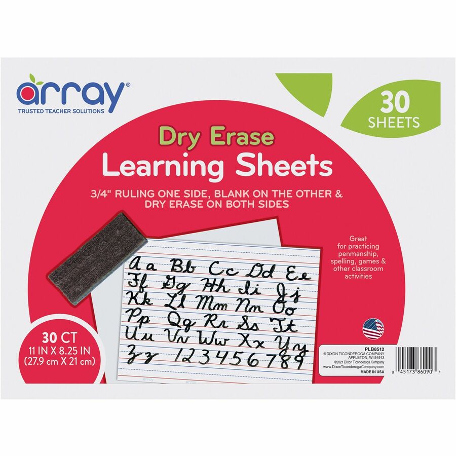 Array Dry Erase Learning Board - 11" (0.9 ft) Width x 8.3" (0.7 ft) Height - White Surface - Rectangle - 30 / Pack