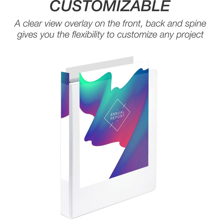 Samsill Economy View Binder - 1" Binder Capacity - 200 Sheet Capacity - 3 Ring(s) - Fastener(s): Round Ring - Polypropylene, Chipboard, Plastic - White - 4.02 lb - Recycled - Customizable Spine/Cover, Clear Overlay, Non-stick, Non-glare - 6 / Carton