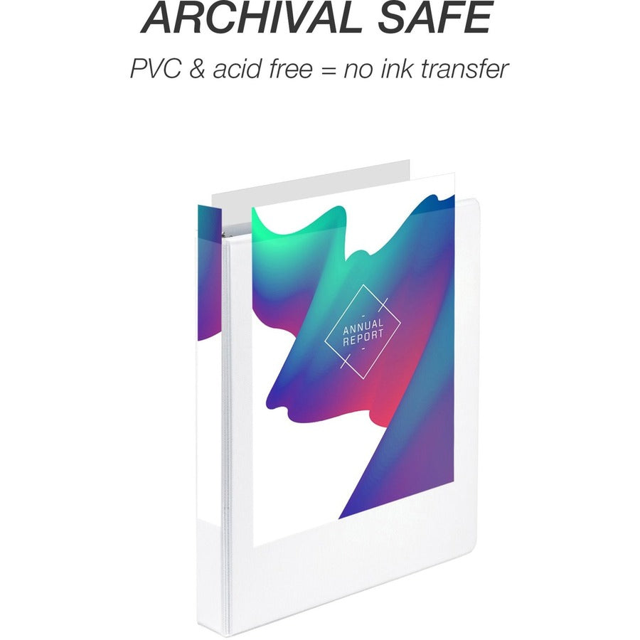 Samsill Economy View Binder - 1" Binder Capacity - 200 Sheet Capacity - 3 Ring(s) - Fastener(s): Round Ring - Polypropylene, Chipboard, Plastic - White - 4.02 lb - Recycled - Customizable Spine/Cover, Clear Overlay, Non-stick, Non-glare - 6 / Carton