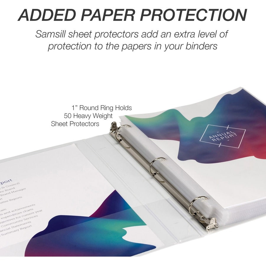 Samsill Economy View Binder - 1" Binder Capacity - 200 Sheet Capacity - 3 Ring(s) - Fastener(s): Round Ring - Polypropylene, Chipboard, Plastic - White - 4.02 lb - Recycled - Customizable Spine/Cover, Clear Overlay, Non-stick, Non-glare - 6 / Carton