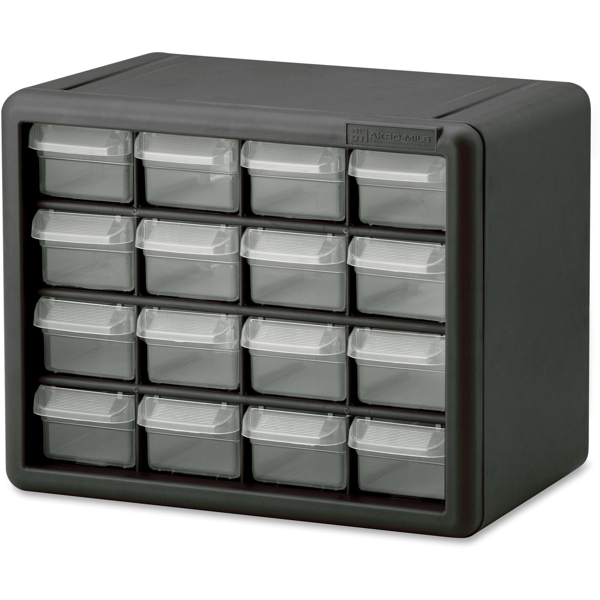 Akro-Mils 16-Drawer Plastic Storage Cabinet - 16 Drawer(s) - 8.50" Height x 6.40" Width x 10.50" Length - Floor - Stackable, Finger Grip, Unbreakable - Black - Polymer, Plastic - 1 Each