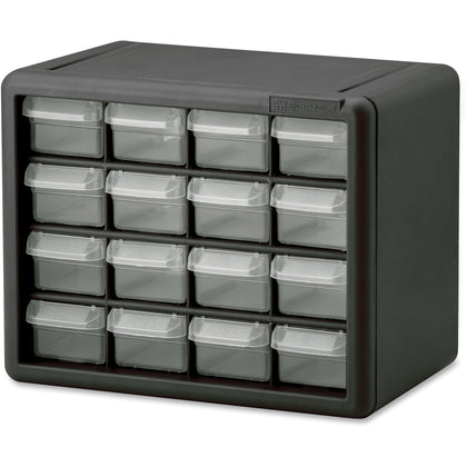 Akro-Mils 16-Drawer Plastic Storage Cabinet - 16 Drawer(s) - 8.50" Height x 6.40" Width x 10.50" Length - Floor - Stackable, Finger Grip, Unbreakable - Black - Polymer, Plastic - 1 Each
