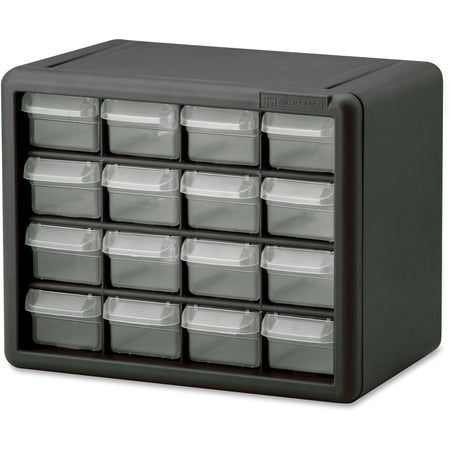 Akro-Mils 16-Drawer Plastic Storage Cabinet - 16 Drawer(s) - 8.50" Height x 6.40" Width x 10.50" Length - Floor - Stackable, Finger Grip, Unbreakable - Black - Polymer, Plastic - 1 Each