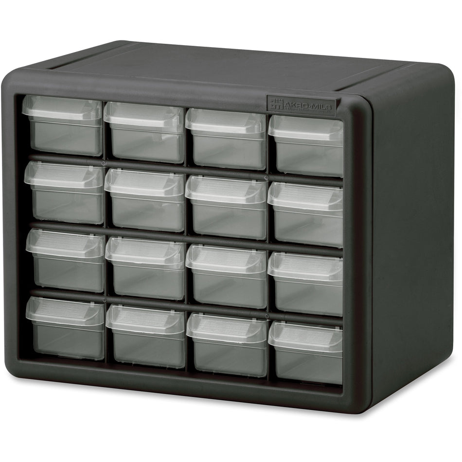Akro-Mils 16-Drawer Plastic Storage Cabinet - 16 Drawer(s) - 8.50" Height x 6.40" Width x 10.50" Length - Floor - Stackable, Finger Grip, Unbreakable - Black - Polymer, Plastic - 1 Each