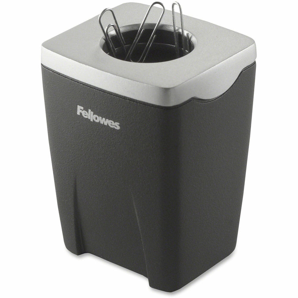 Fellowes Office Suites Paper Clip Cup - 3.3" Height x 2.4" Width x 2.2" Depth - Black, Silver - 1 Each