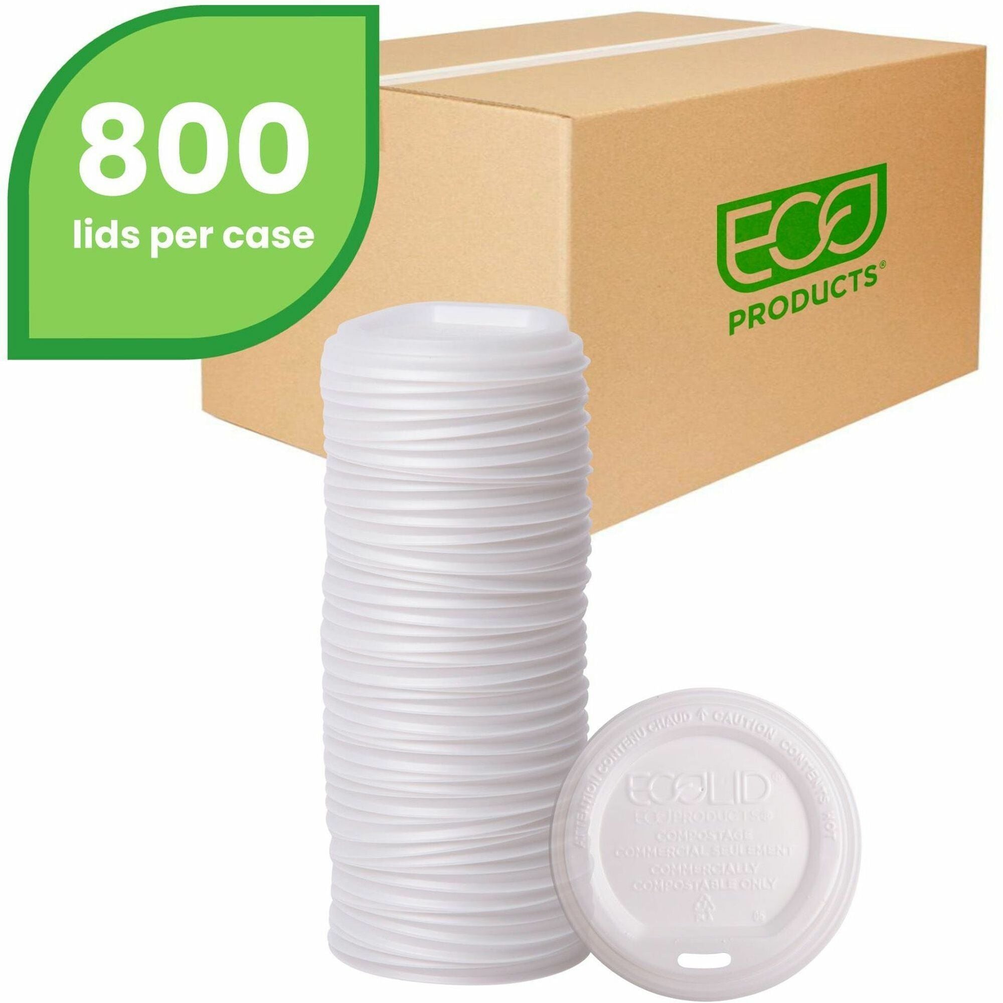Eco-Products Renewable EcoLid Hot Cup Lids - Polylactic Acid (PLA) - White - 50/Pack - 16 / Carton