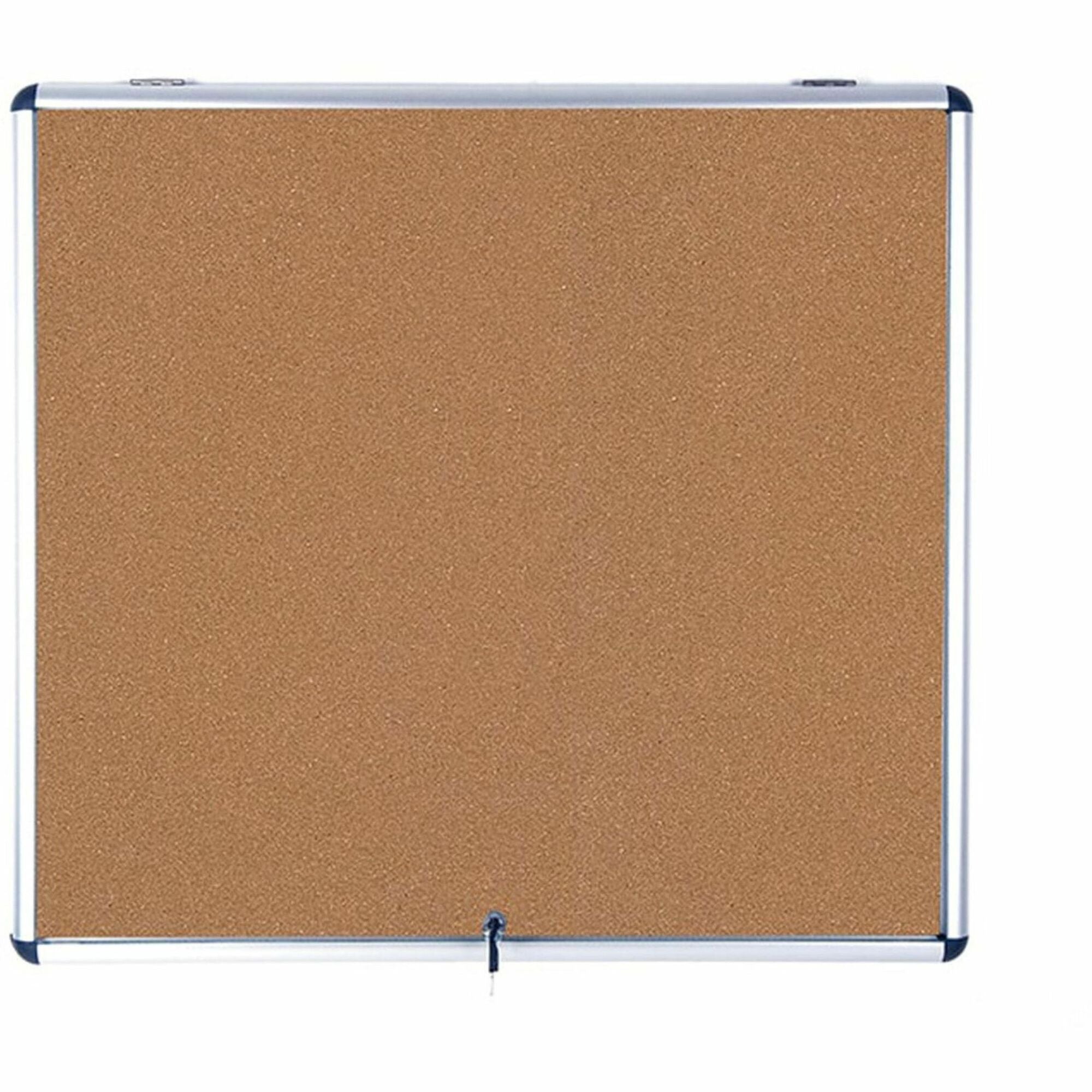 MasterVision SlimLine Enclore Top Hinged Cork Indoor Glaze Case - 35.55" Board Height x 42.99" Board Width - Cork Surface - Lock, Self-healing, Lightweight - Aluminum Frame - 37.5" Height x 45" Width x 1.4" Depth - 1 Each