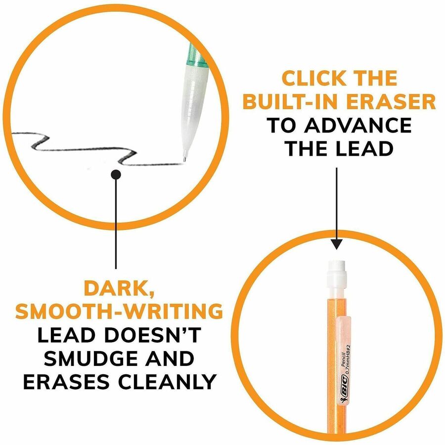 BIC Xtra Sparkle Mechanical Pencils - 0.7 mm Black Lead - #2 - Refillable - Blue Plastic, Green, Orange, Purple, Red Barrel - 24 / Pack