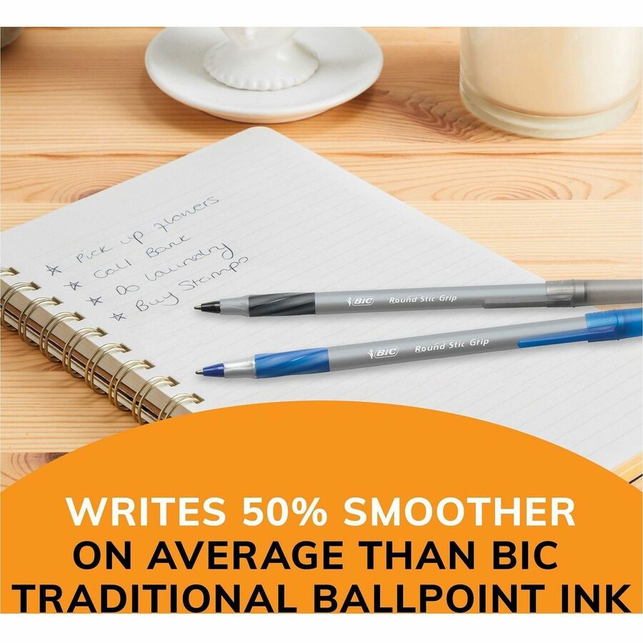 BIC Round Stic Grip Xtra-Comfort Ball Point Pens - Assorted Ink - 36/Box