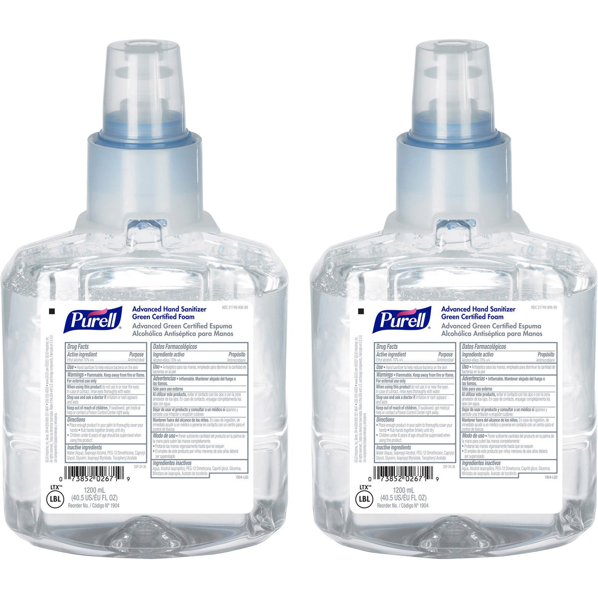 PURELL® Hand Sanitizer Foam Refill - 1.27 quart - Hand, Skin - Clear - Fragrance-free, Dye-free - 2 / Carton