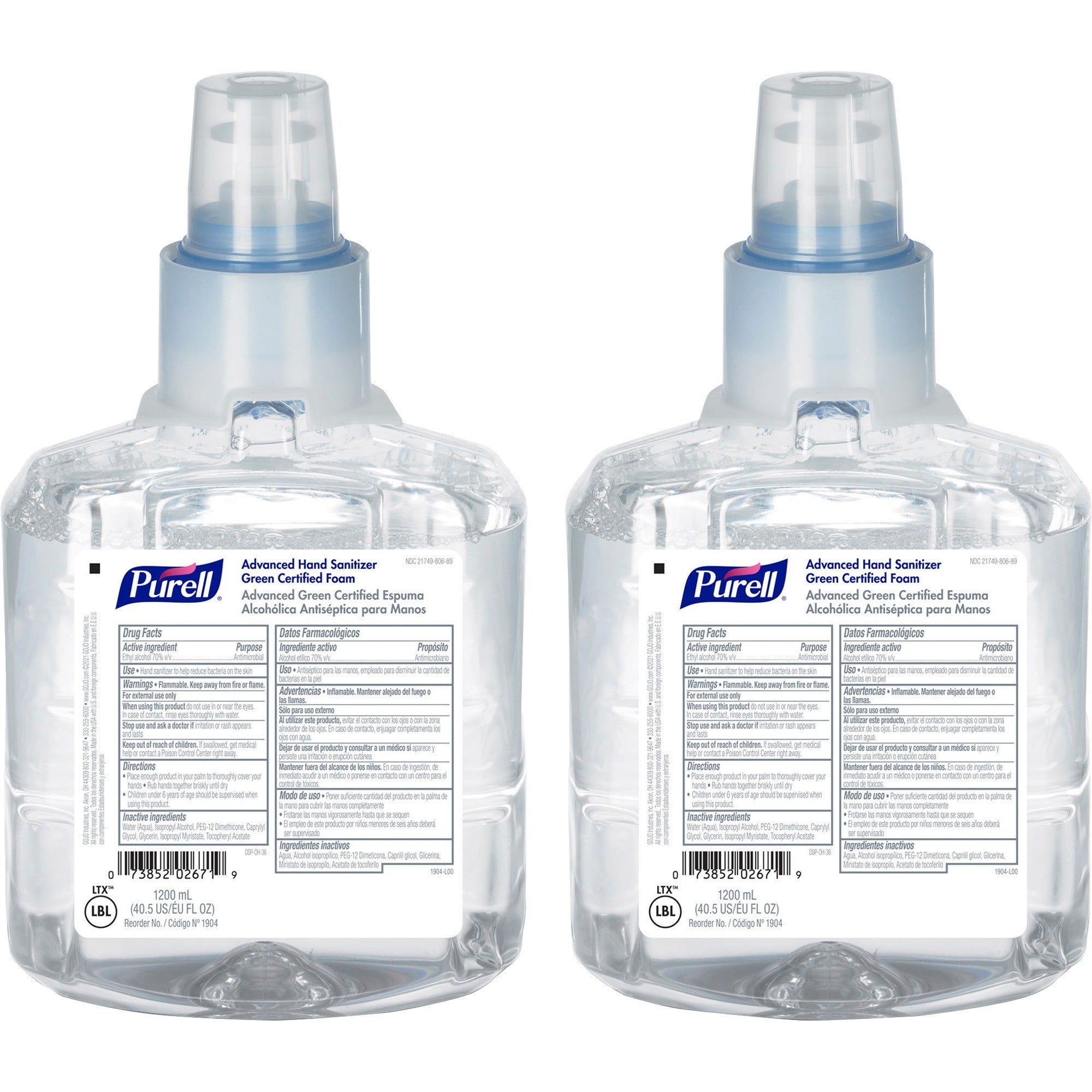 PURELL® Hand Sanitizer Foam Refill - 1.27 quart - Hand, Skin - Clear - Fragrance-free, Dye-free - 2 / Carton