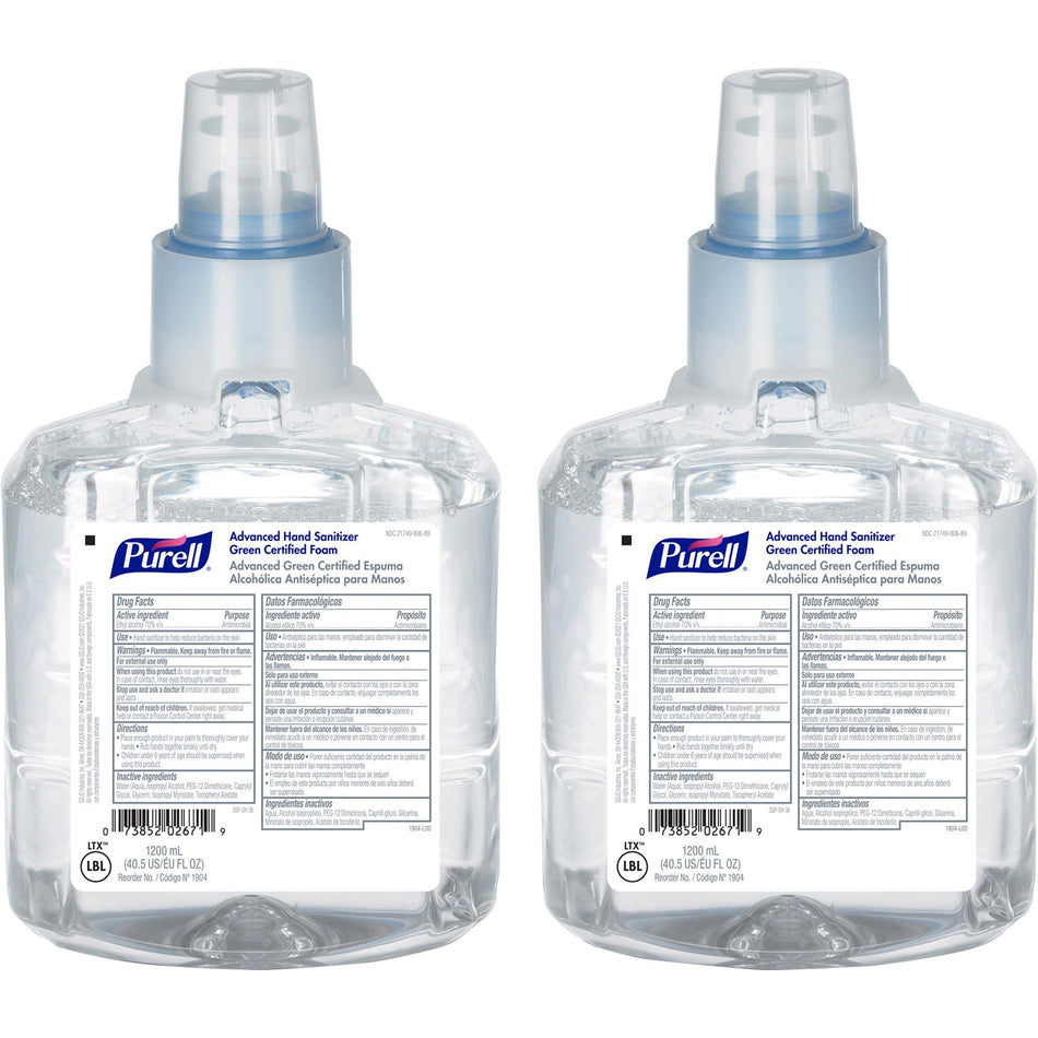PURELL® Hand Sanitizer Foam Refill - 1.27 quart - Hand, Skin - Clear - Fragrance-free, Dye-free - 2 / Carton