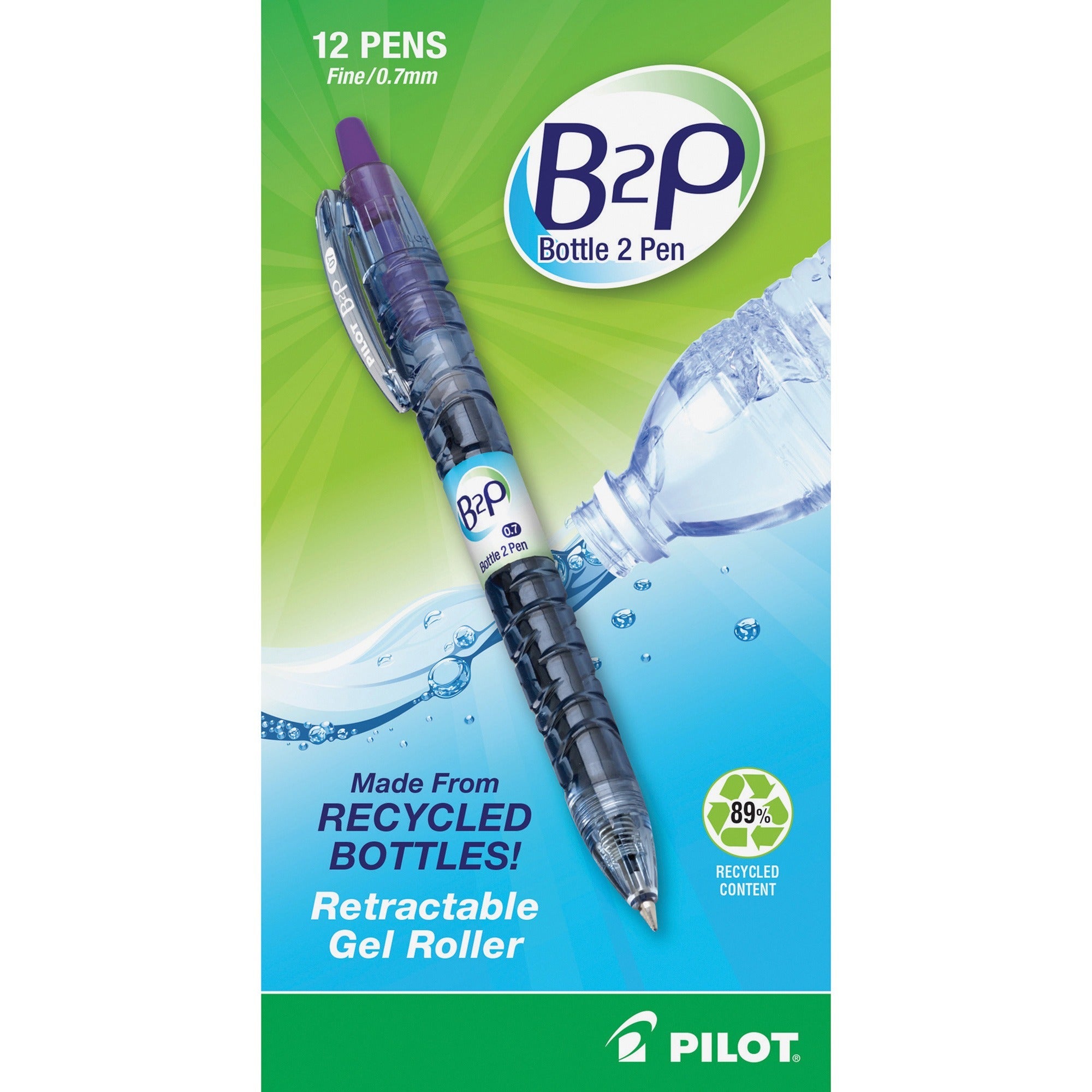 Pilot Bottle to Pen (B2P) B2P BeGreen Fine Point Gel Pens - Fine Pen Point - Refillable - Retractable - Purple Ink - Gel-based - 1 Dozen