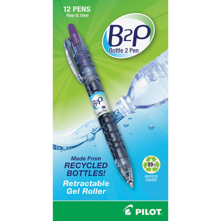 Pilot Bottle to Pen (B2P) B2P BeGreen Fine Point Gel Pens - Fine Pen Point - Refillable - Retractable - Purple Ink - Gel-based - 1 Dozen