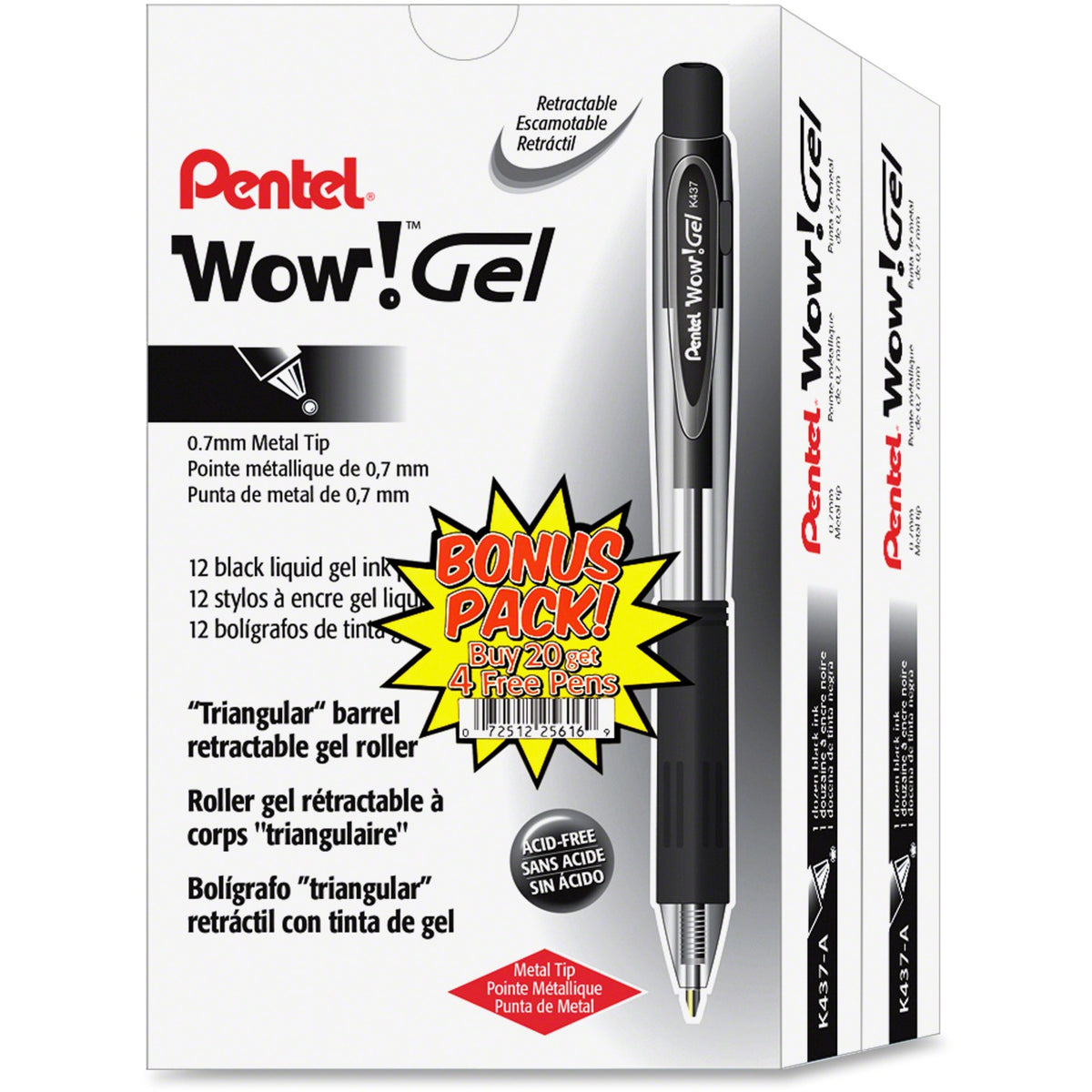 Pentel Wow! Gel Pens - Medium Pen Point - Retractable - Black Ink - Gel-based - Transparent Black Barrel - 24 / Pack
