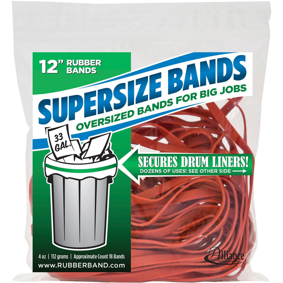 Alliance Rubber SuperSize Industrial-Strength Large Rubber Bands - Size: Large - 12" Length x 0.3" Width - Reusable, Heavy Duty, Environmentally Friendly, Elastic, Strong, Stretchable - Latex - Red - 18 / Pack