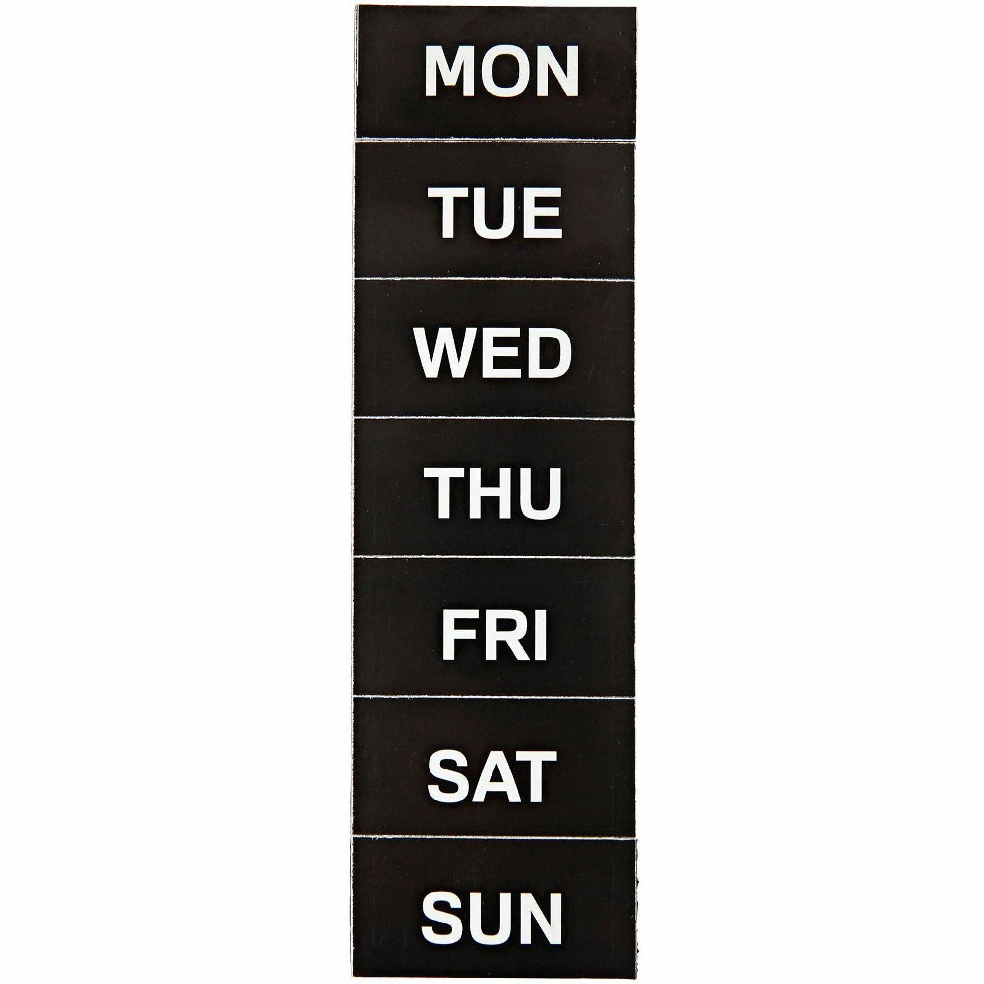 MasterVision Magnetic Weekday Calendar Characters - Skill Learning: Name of Days - Magnetic - 1" Height x 2" Width - Black - 7 / Pack