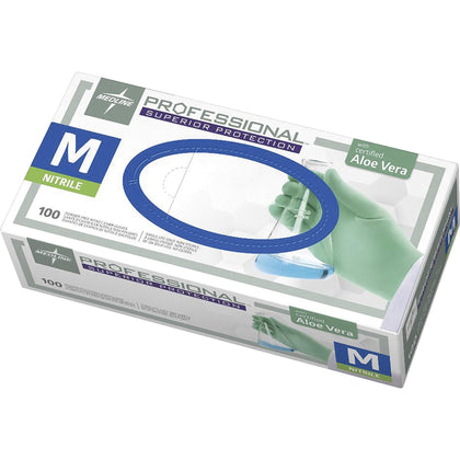 Medline Aloetouch Gloves: 5.9 mil Medium Green - Latex-free Textured - Lab Use - Exam Gloves