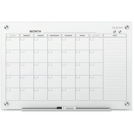 Quartet Infinity® Glass Magnetic Calendar Board - 36" x 24" Sheet Size - White - Tempered Glass - Magnetic, Stain Resistant, Ghost Resistant, Write-on, Reusable - 1 Each