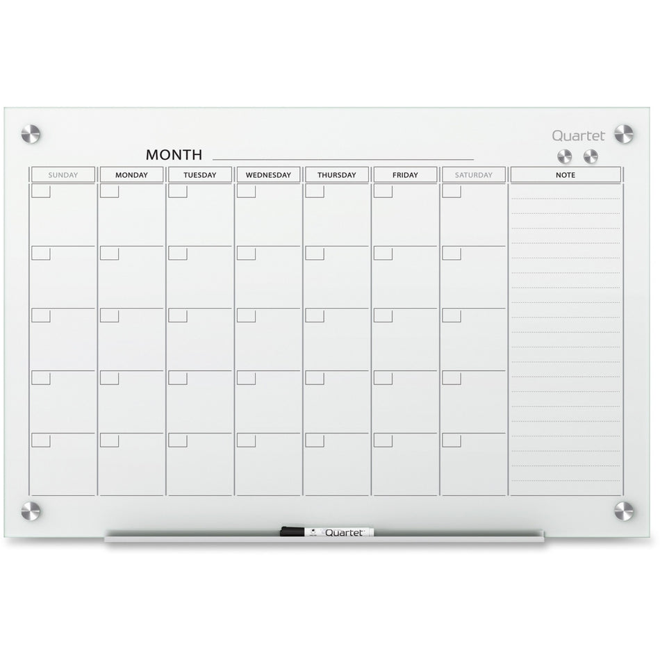 Quartet Infinity® Glass Magnetic Calendar Board - 36" x 24" Sheet Size - White - Tempered Glass - Magnetic, Stain Resistant, Ghost Resistant, Write-on, Reusable - 1 Each