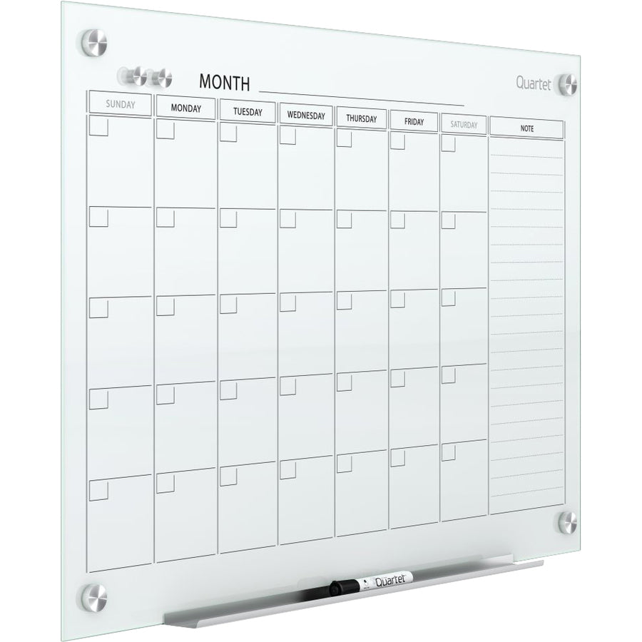 Quartet Infinity® Glass Magnetic Calendar Board - 36" x 24" Sheet Size - White - Tempered Glass - Magnetic, Stain Resistant, Ghost Resistant, Write-on, Reusable - 1 Each