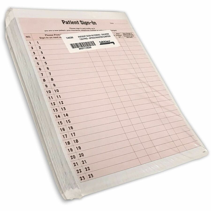 Tabbies Patient Sign-In Label Forms - Salmon - 125 Sheets - Pack of - Medical Labels