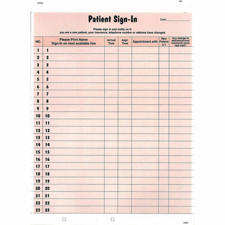 Tabbies Patient Sign-In Label Forms - Salmon - 125 Sheets - Pack of - Medical Labels