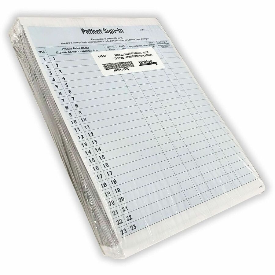 Tabbies Patient Sign-In Label Forms - 125 Sheet(s) - 8.50" x 11" Sheet Size - Blue - 125 / Pack