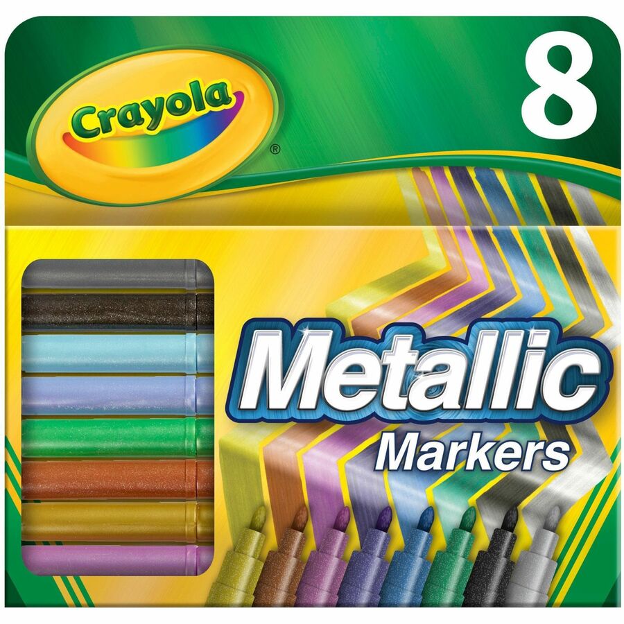 Crayola 8-color Metallic Markers - Cobalt Blue, Green Machine, Slick Silver, Copper Mine, Gold Ingot, Purple Steel, Black Iron, Pink Bling Ink - 8 / Set