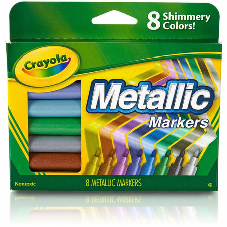 Crayola 8-color Metallic Markers - Cobalt Blue, Green Machine, Slick Silver, Copper Mine, Gold Ingot, Purple Steel, Black Iron, Pink Bling Ink - 8 / Set