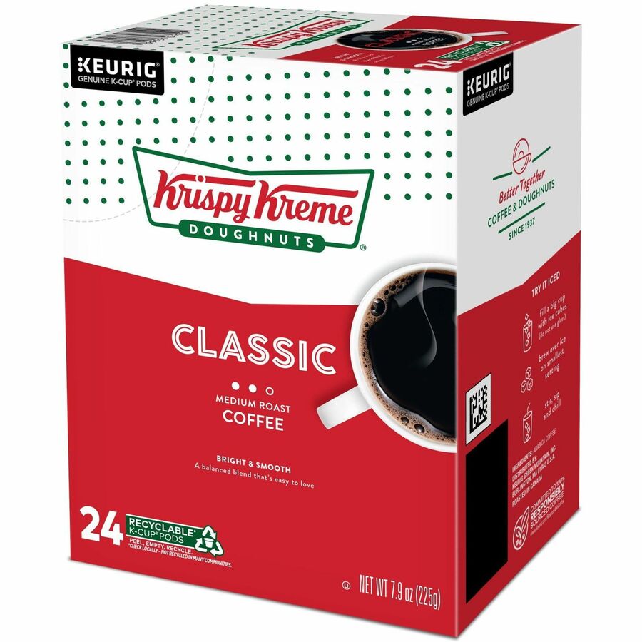 Krispy Kreme K-Cup, Pod Classic Coffee, Keurig Single Serve K-Cup Pods, Medium Roast, 24 Count - Compatible with Keurig Brewer - Regular - Medium - K-Cup, Pod - Classic - Kosher - 24 / Pack