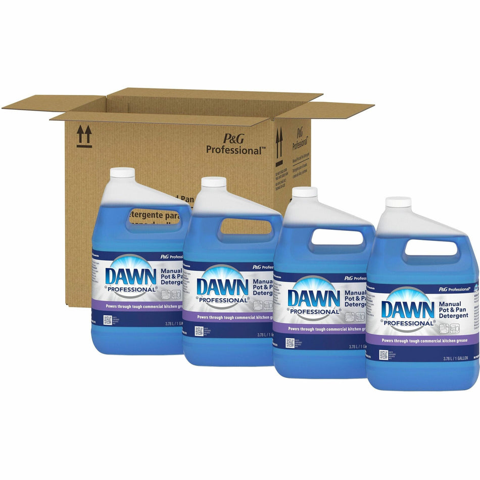 Dawn Manual Pot/Pan Detergent - For Pot, Pan - 128 fl oz (4 quart) - Original Scent - Recommended For: Grease Remover, Soil Remover - Blue - 4 / Carton