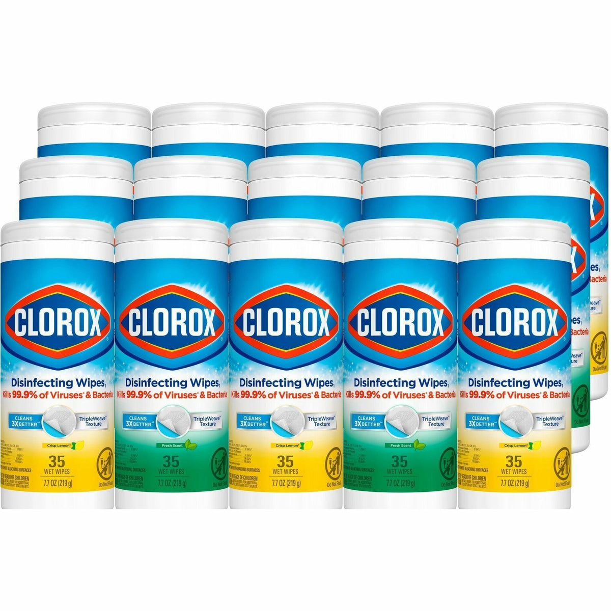 Clorox Disinfecting Cleaning Wipes Value Pack - For Multi Surface - Ready-To-Use - Fresh, Citrus Blend Scent - Recommended For: Germs Remover - Pre-moistened, Disposable - White - 35/Tub - 15 / Carton