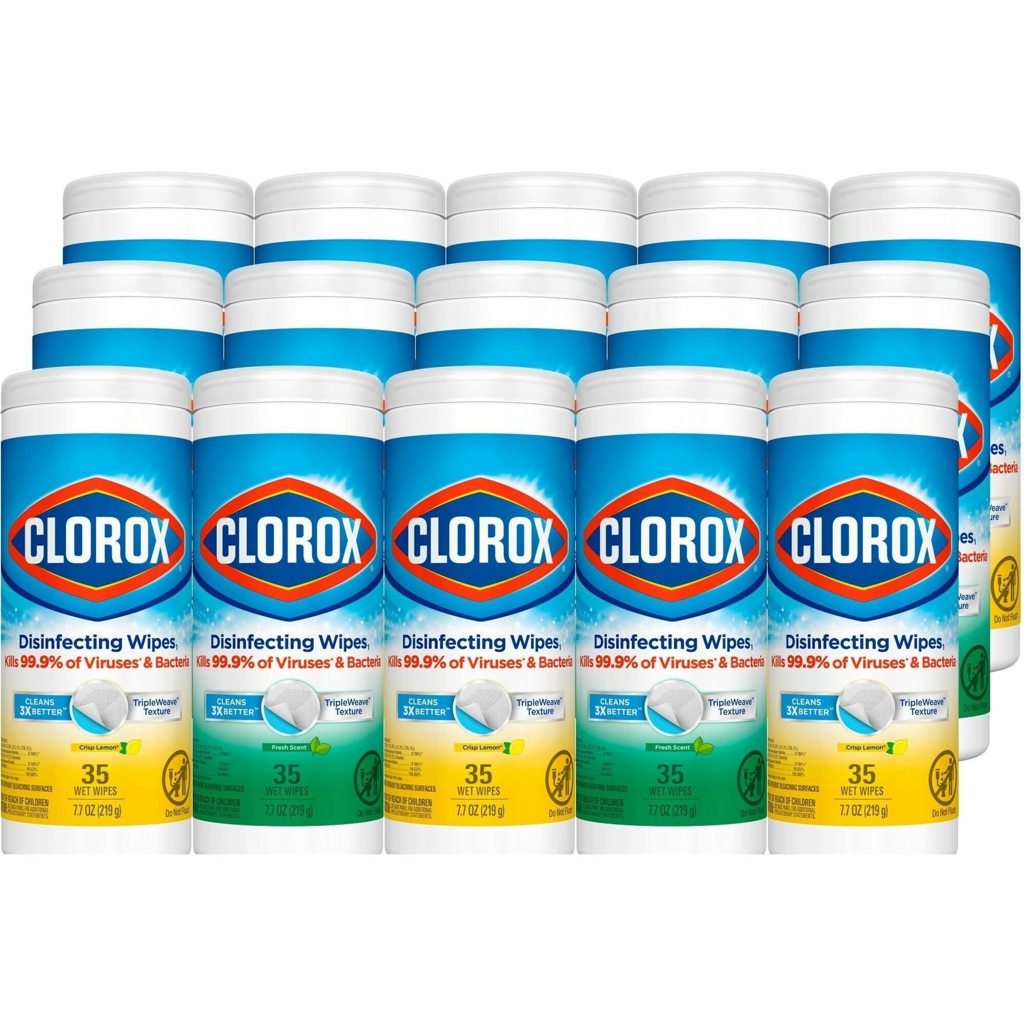Clorox Disinfecting Cleaning Wipes Value Pack - For Multi Surface - Ready-To-Use - Fresh, Citrus Blend Scent - Recommended For: Germs Remover - Pre-moistened, Disposable - White - 35/Tub - 15 / Carton