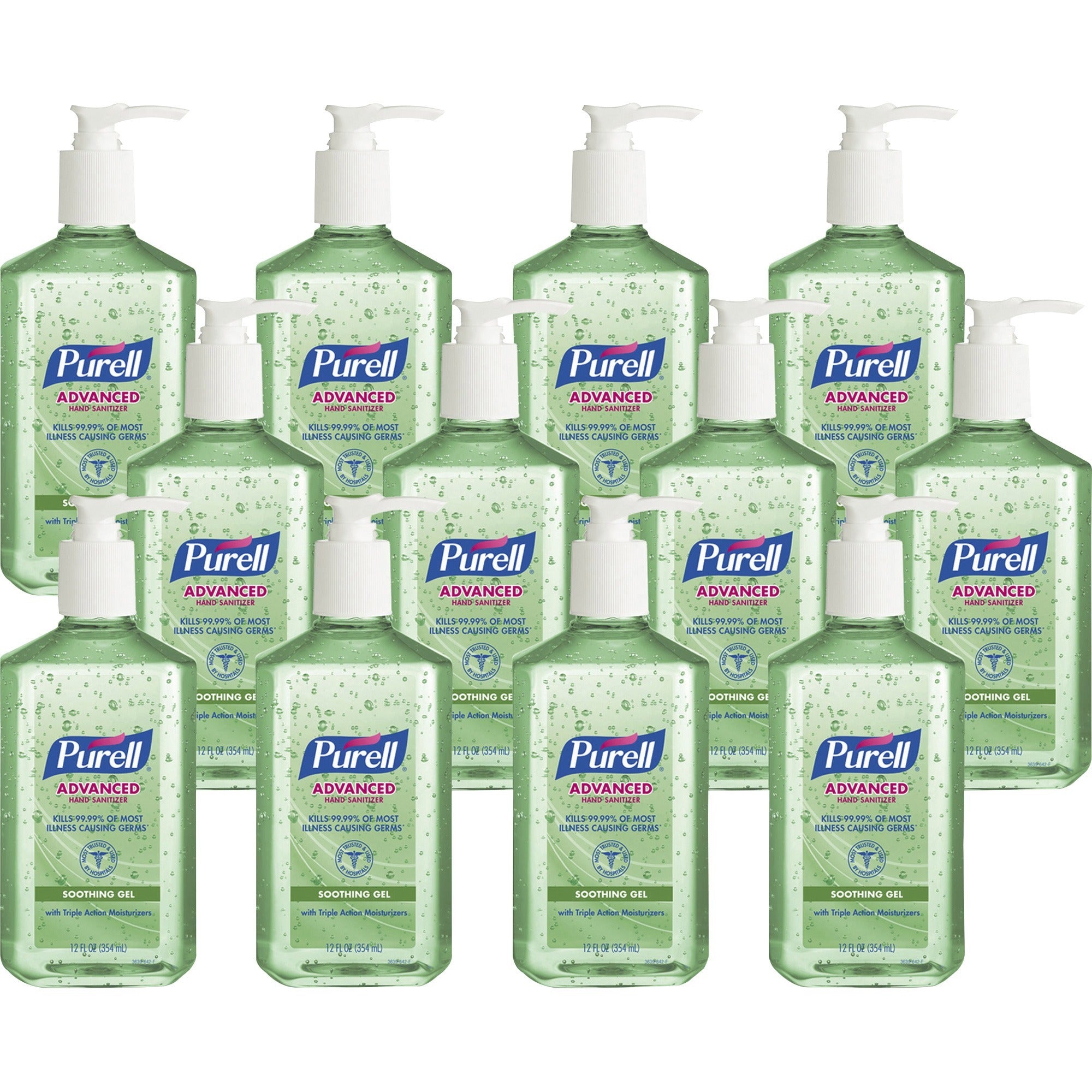 PURELL® Hand Sanitizer Gel - 12 fl oz - Pump Bottle Dispenser - Kill Germs - Hand, Skin - Clear - Non-sticky, Residue-free - 12 / Carton
