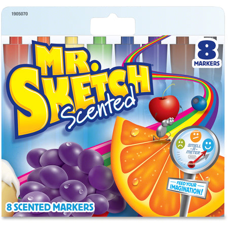 Mr. Sketch Scented Watercolor Markers - Bevel, Chisel Marker Point - Black, Blue, Green, Orange, Brown, Purple, Red, Yellow Ink - 8 / Set