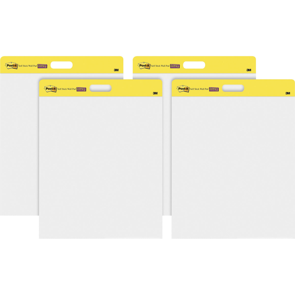 Post-it®  Self-Stick Wall Pads - 20 Sheets - Plain - Stapled - 18.50 lb Basis Weight - 20" x 23" Sheet Size - White Paper - Cardboard Cover - Self-adhesive, Repositionable, Bleed Resistant - 2/Pack - 2 / Carton