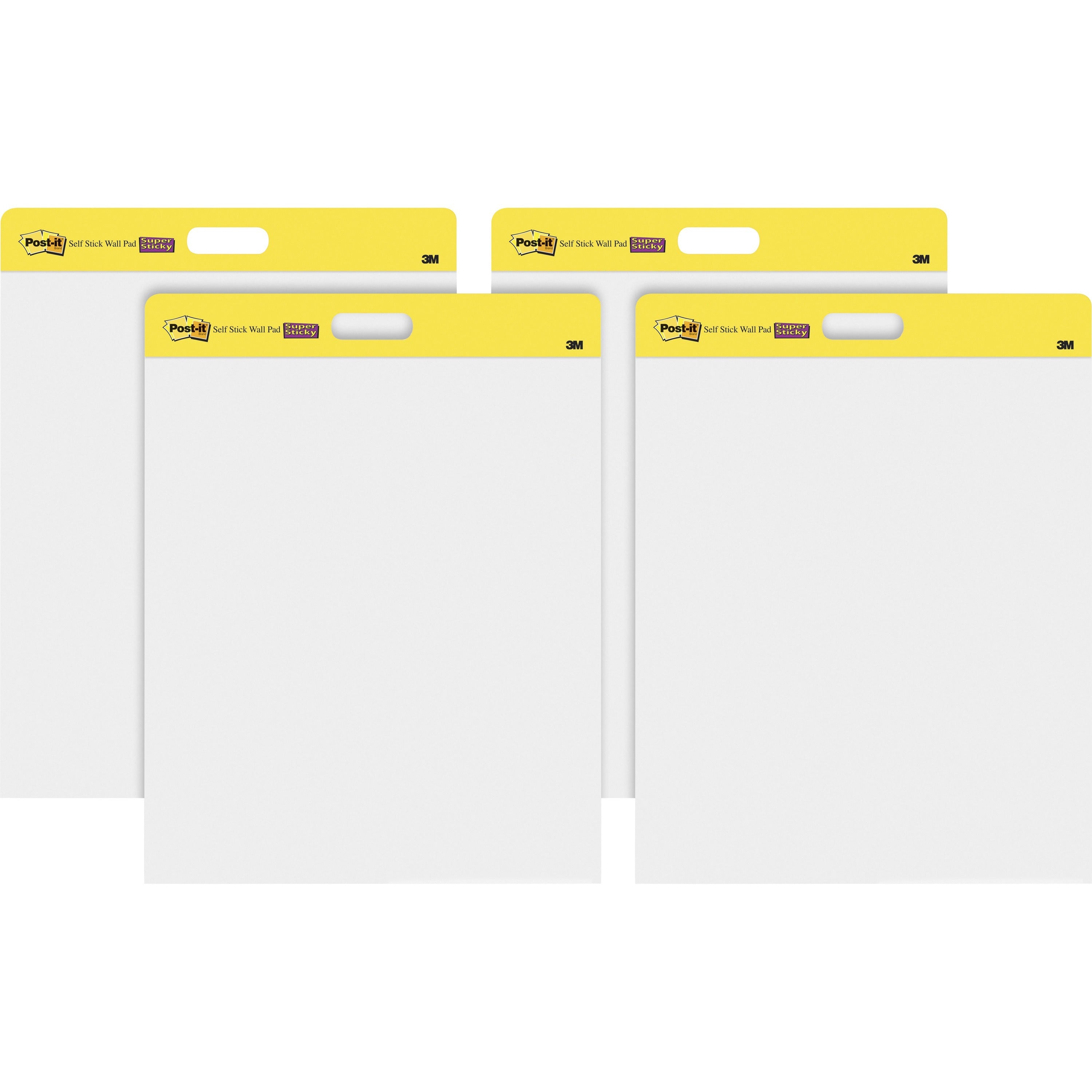 Post-it®  Self-Stick Wall Pads - 20 Sheets - Plain - Stapled - 18.50 lb Basis Weight - 20" x 23" Sheet Size - White Paper - Cardboard Cover - Self-adhesive, Repositionable, Bleed Resistant - 2/Pack - 2 / Carton