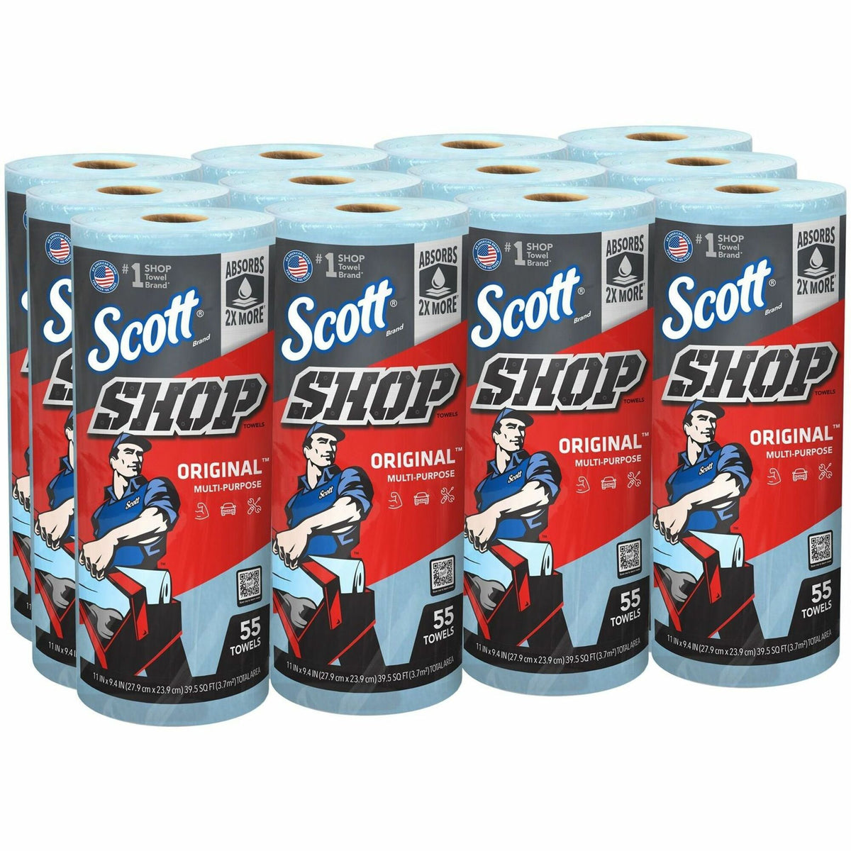 Scott Original Shop Towels - Fresh - 10.40" Width x 11" Length - 55 Sheets/Roll - Blue - 12 / Carton