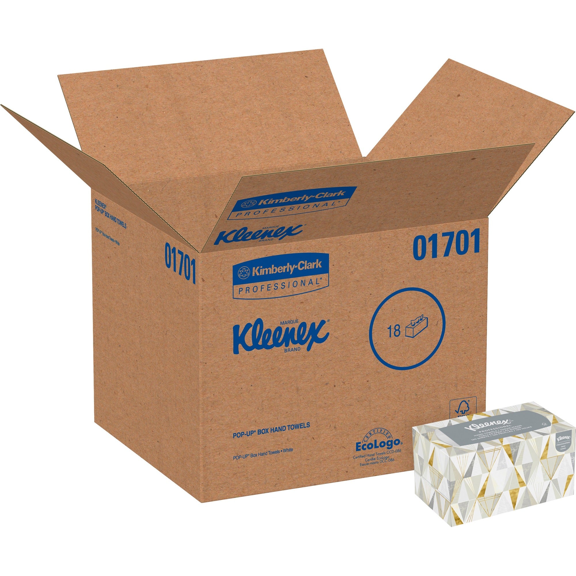Kleenex Hand Towels with Premium Absorbency Pockets in a Pop-Up Box - 9" Width x 10.25" Length - White - Fiber - 120/Box - 18 / Carton