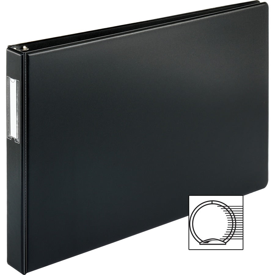 Business Source Tabloid-size Round Ring Reference Binder - 1" Capacity - Black - Recycled - Durable - 11x17 Sheets