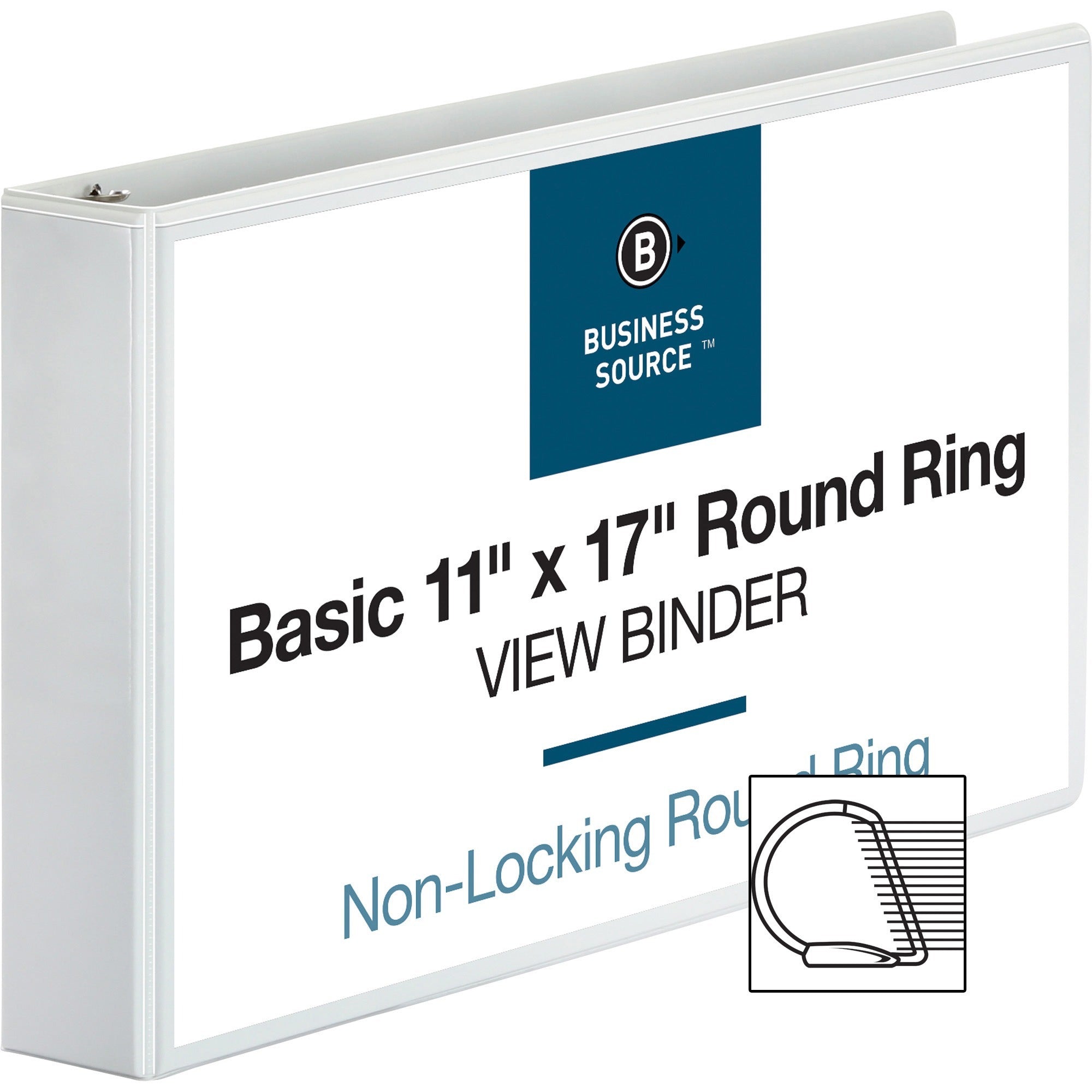 Business Source Tabloid-size Round Ring Reference Binder - 2" Binder Capacity - Tabloid - 11" x 17" Sheet Size - Fastener(s): Round Ring - White - Recycled - Durable, Clear Overlay - 1 Each