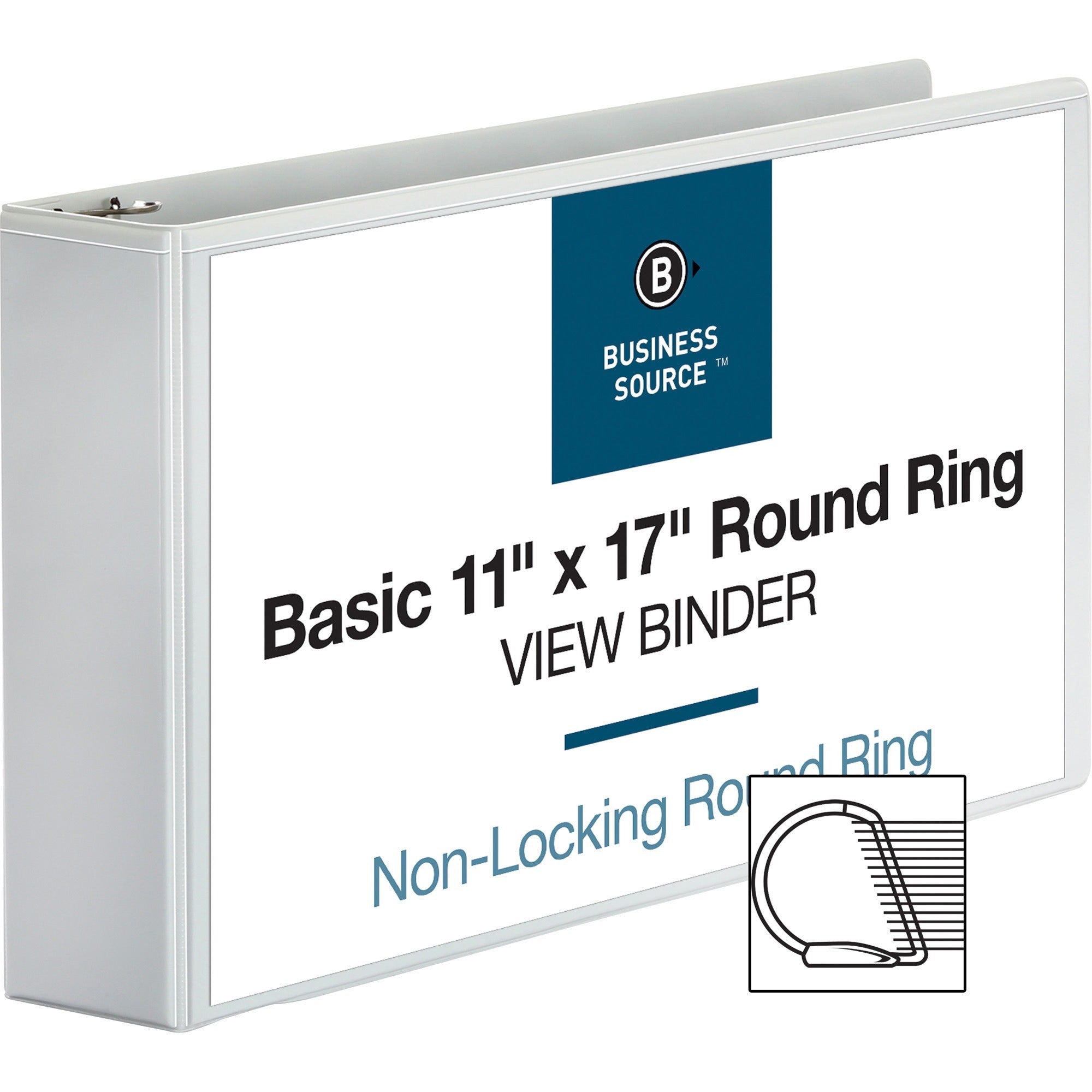 Business Source Tabloid-size Round Ring Reference Binder - 3" Binder Capacity - Tabloid - 11" x 17" Sheet Size - Fastener(s): Round Ring - White - Recycled - Durable, Clear Overlay - 1 Each