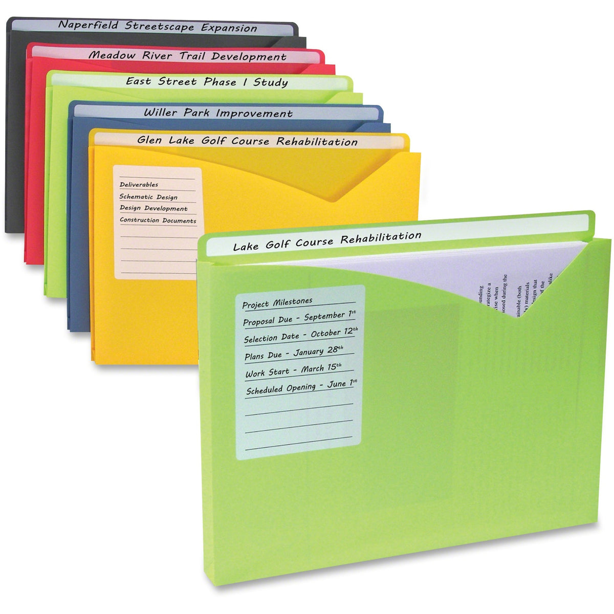 C-Line Letter File Jacket - 8 1/2" x 11" - 1" Expansion - Charcoal Gray, Lime Green, Raspberry Red, Steel Blue, Amber Orange - Archival-safe - 25 / Box