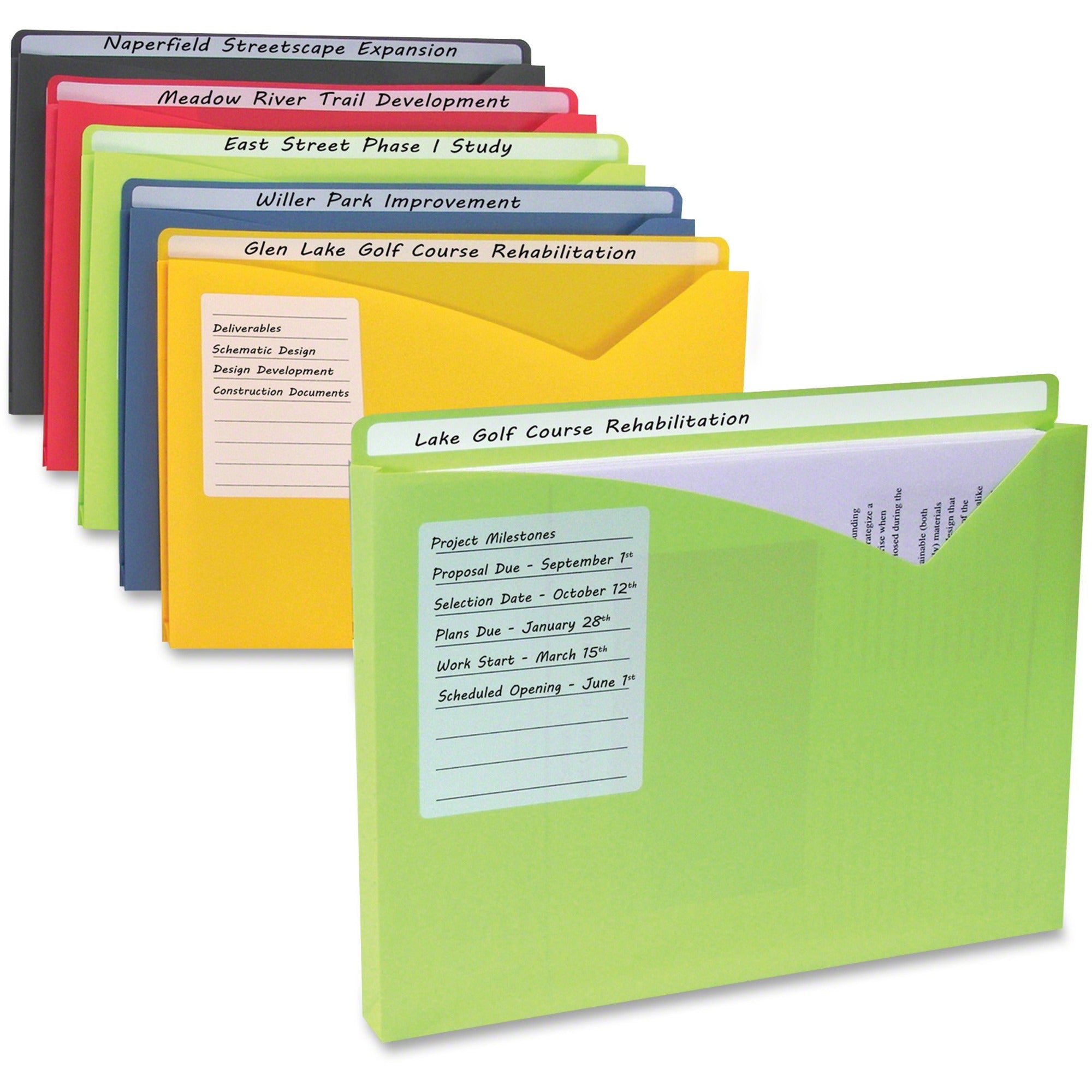 C-Line Letter File Jacket - 8 1/2" x 11" - 1" Expansion - Charcoal Gray, Lime Green, Raspberry Red, Steel Blue, Amber Orange - Archival-safe - 25 / Box