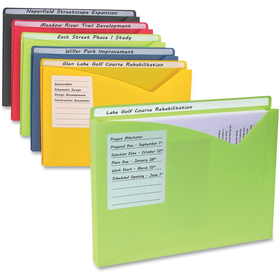 C-Line Letter File Jacket - 8 1/2" x 11" - 1" Expansion - Charcoal Gray, Lime Green, Raspberry Red, Steel Blue, Amber Orange - Archival-safe - 25 / Box