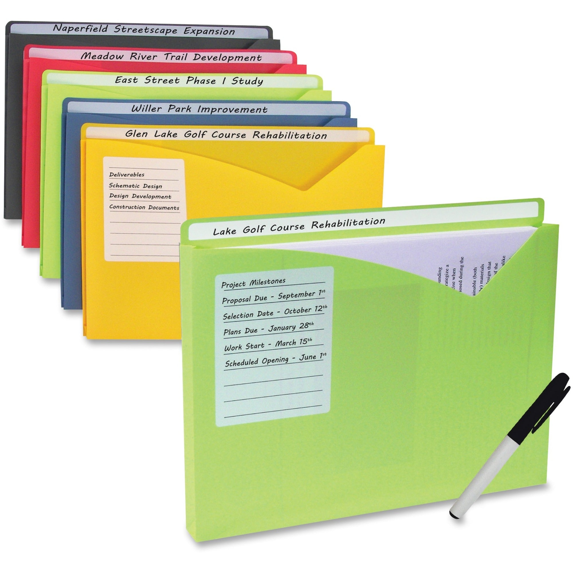 C-Line Full Tab Cut Letter File Jacket - 8 1/2" x 11" - 225 Sheets Capacity - 1" Expansion - 1" Fastener Capacity - Lime Green, Amber Orange, Steel Blue, Raspberry Red, Charcoal Gray - Acid-free, Document Tray, Archival-safe - 10 / Pack